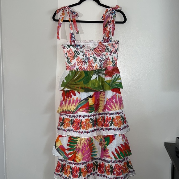 Farm Rio Mixed Prints Layered Tiered Floral Dress - Picture 10 of 12